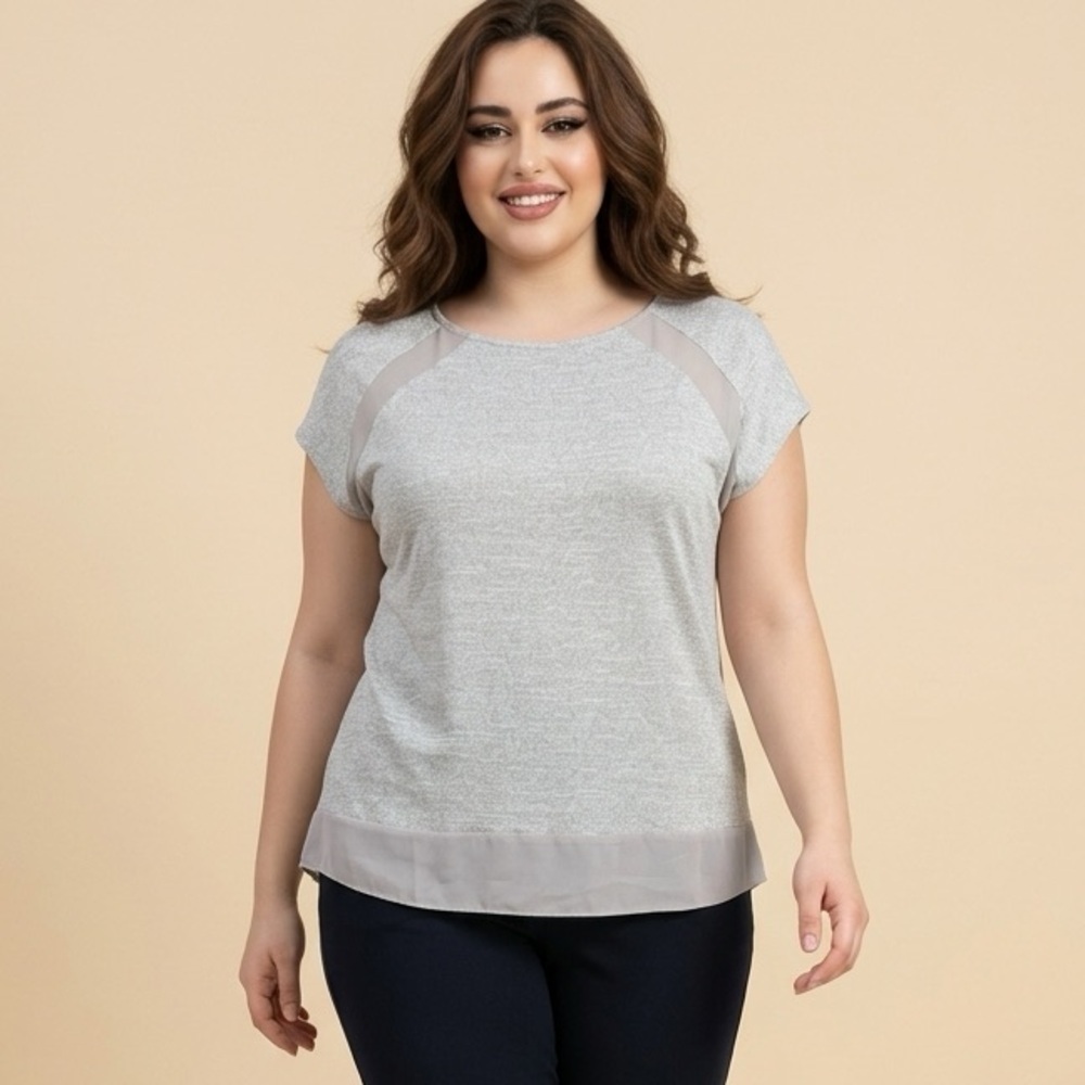 NWT Doe & Rae Women’s Heather Gray Cap Sleeve Tunic Top Blouse - Size Large